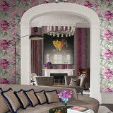 CB90009 Floral silver metallic pink large peony flowers focal botanical blooms Wallpaper
