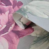 CB90009 Floral silver metallic pink large peony flowers focal botanical blooms Wallpaper
