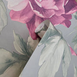 CB90009 Floral silver metallic pink large peony flowers focal botanical blooms Wallpaper
