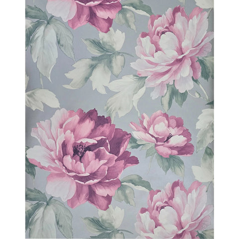 CB90009 Floral silver metallic pink large peony flowers focal botanical blooms Wallpaper
