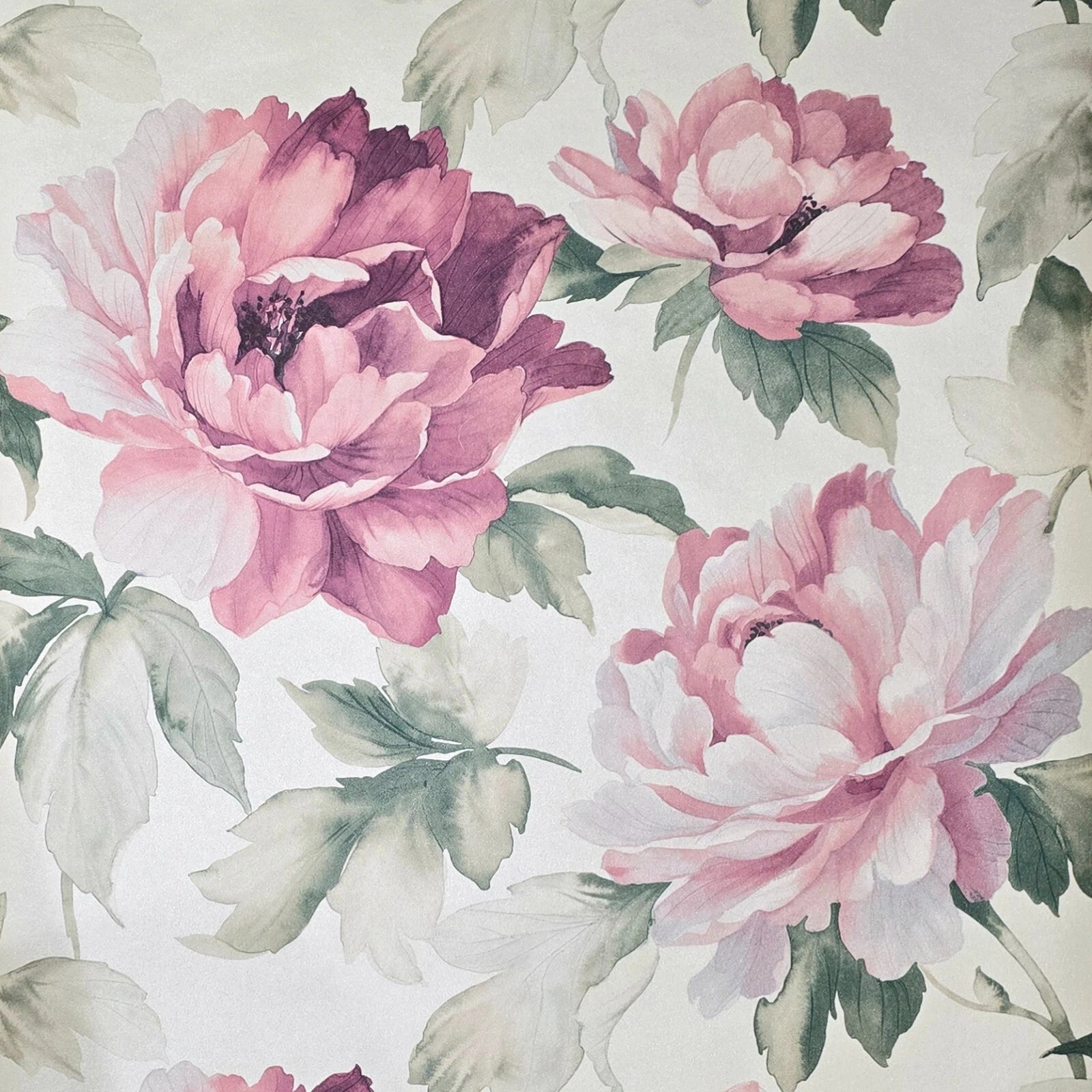 CB90019 Floral off white green pink large peony flowers focal