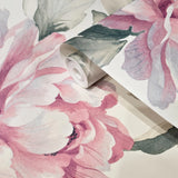 CB90019 Floral off white green pink large peony flowers focal botanical blooms Wallpaper
