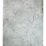 CB90208 Gray silver watercolor white pink cherry blossom branches Chinoiserie wallpaper

