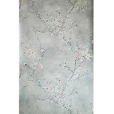 CB90208 Gray silver watercolor white pink cherry blossom branches Chinoiserie wallpaper
