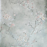 CB90208 Gray silver watercolor white pink cherry blossom branches Chinoiserie wallpaper
