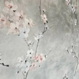 CB90208 Gray silver watercolor white pink cherry blossom branches Chinoiserie wallpaper
