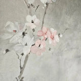 CB90208 Gray silver watercolor white pink cherry blossom branches Chinoiserie wallpaper
