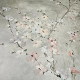CB90208 Gray silver watercolor white pink cherry blossom branches Chinoiserie wallpaper
