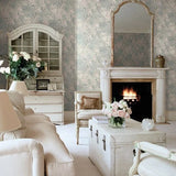 CB90208 Gray silver watercolor white pink cherry blossom branches Chinoiserie wallpaper
