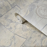 CC51802 Beige blue Cream nautical Coastal vintage Marine map collage design wallpaper 3D
