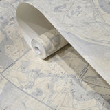 CC51802 Beige blue Cream nautical Coastal vintage Marine map collage design wallpaper 3D
