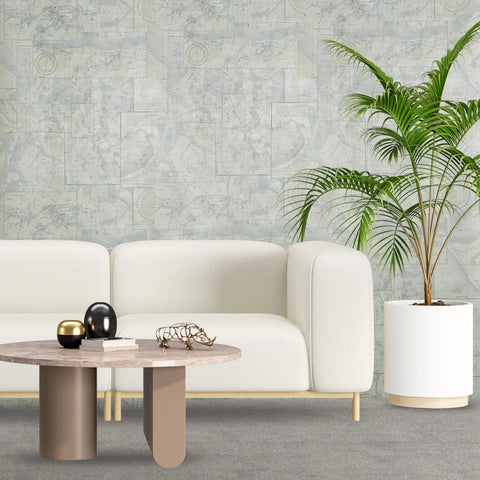 CC51802 Beige blue Cream nautical Coastal vintage Marine map collage design wallpaper 3D
