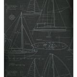 CC51900 Dark gray nautical blueprint sailing boat coastal Marine drawings wallpaper roll

