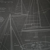 CC51900 Dark gray nautical blueprint sailing boat coastal Marine drawings wallpaper roll

