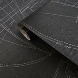 CC51900 Dark gray nautical blueprint sailing boat coastal Marine drawings wallpaper roll

