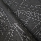 CC51900 Dark gray nautical blueprint sailing boat coastal Marine drawings wallpaper roll

