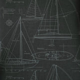 CC51900 Dark gray nautical blueprint sailing boat coastal Marine drawings wallpaper roll

