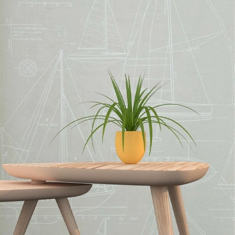 CC51902 Beige Cream nautical blueprint sailing boat coastal Marine drawings wallpaper 3D
