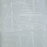 CC51912 Baby blue nautical blueprint sailing boat coastal Marine drawings wallpaper roll
