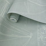 CC51912 Baby blue nautical blueprint sailing boat coastal Marine drawings wallpaper roll
