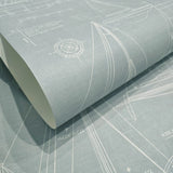CC51912 Baby blue nautical blueprint sailing boat coastal Marine drawings wallpaper roll
