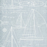 CC51912 Baby blue nautical blueprint sailing boat coastal Marine drawings wallpaper roll
