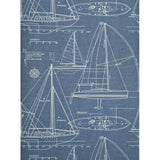 CC51922 Dark navy blue nautical blueprint sailing boat coastal Marine drawings wallpaper