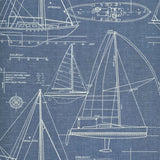 CC51922 Dark navy blue nautical blueprint sailing boat coastal Marine drawings wallpaper