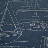 CC51922 Dark navy blue nautical blueprint sailing boat coastal Marine drawings wallpaper