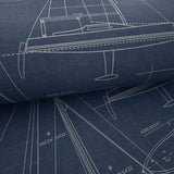 CC51922 Dark navy blue nautical blueprint sailing boat coastal Marine drawings wallpaper