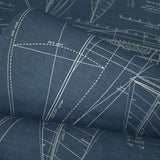 CC51922 Dark navy blue nautical blueprint sailing boat coastal Marine drawings wallpaper