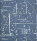 CC51922 Dark navy blue nautical blueprint sailing boat coastal Marine drawings wallpaper