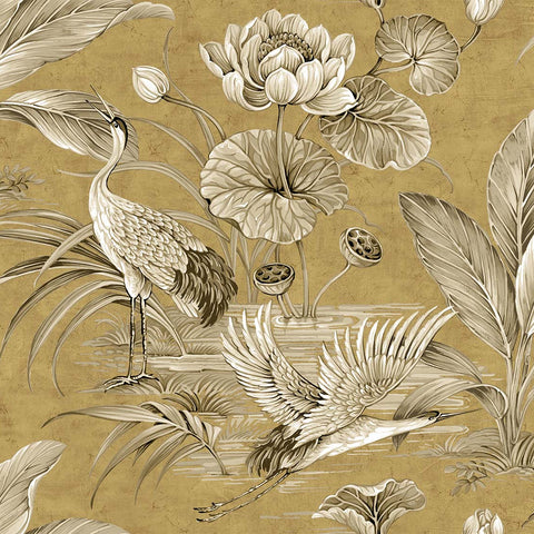 CH30905 Tsuru Bird Gold Wallpaper 