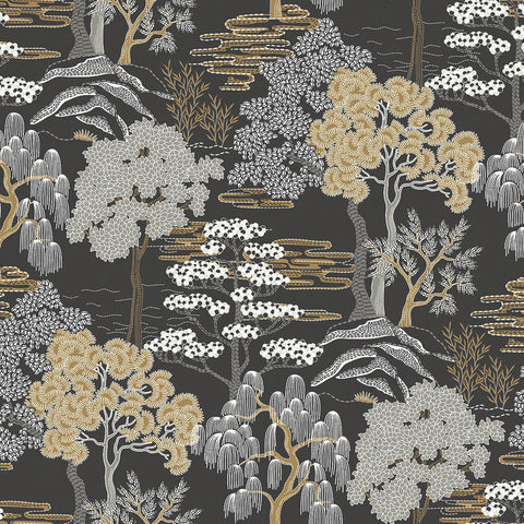 CH31006 Mori Trees Charcoal Wallpaper 