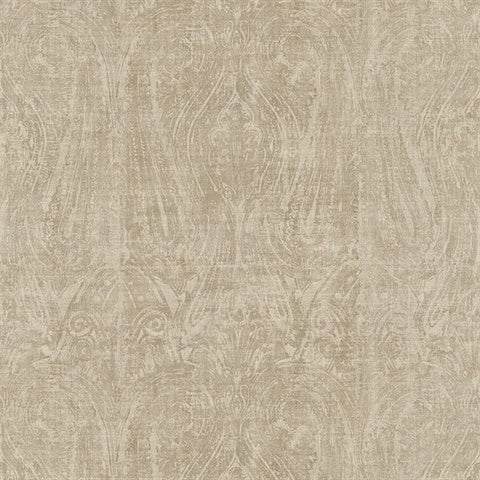 CL20405 Beige Russel Distressed Damask Wallaper