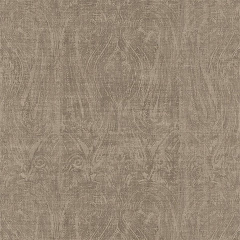 CL20407 Taupe Russel Distressed Damask Wallaper