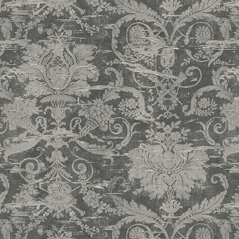 CL20610 Black Rochester Large Damask Wallpaper