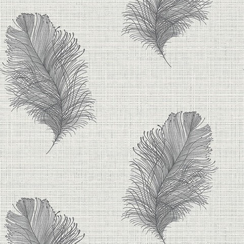 CL21500 Black Roland Leaf Faux Grasscloth Wallpaper