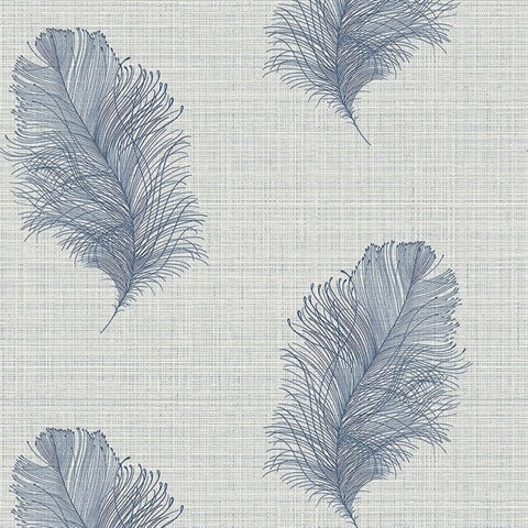 CL21502 Blue Roland Leaf Faux Grasscloth Wallpaper