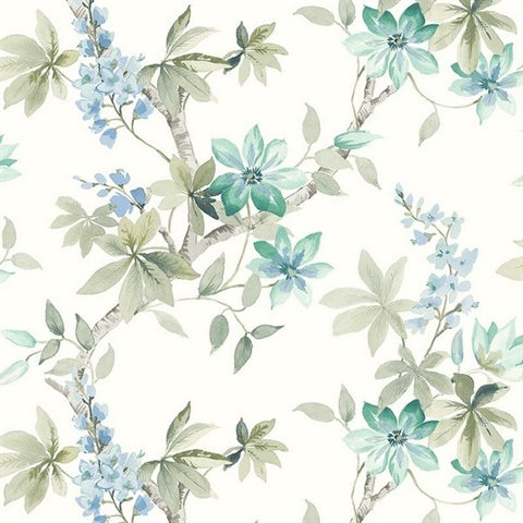 CL21604 Green Rosoman Floral Leaf Wallpaper