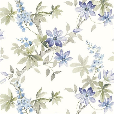 CL21609 Light Blue Rosoman Floral Leaf Wallpaper