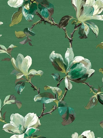 CL31404 Floral green off white magnolia blossoms flowers branches plants Wallpaper rolls