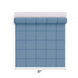 CL71302 Soft light blue navy plaid grid square lines faux woven linen fabric wallpaper