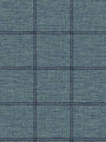 CL71302 Soft light blue navy plaid grid square lines faux woven linen fabric wallpaper