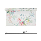 CR20802 Off White green tree branches leaves blooming pink flowers botanical Wallpaper
