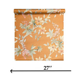 CR20807 Orange copper green tree branches leaves blooming flowers botanical Wallpaper 3D