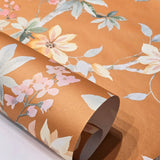 CR20807 Orange copper green tree branches leaves blooming flowers botanical Wallpaper 3D
