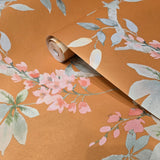 CR20807 Orange copper green tree branches leaves blooming flowers botanical Wallpaper 3D
