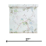 CR20808 Off White green tree branches leaves blooming blue flowers botanical Wallpaper
