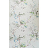 CR20808 Off White green tree branches leaves blooming blue flowers botanical Wallpaper
